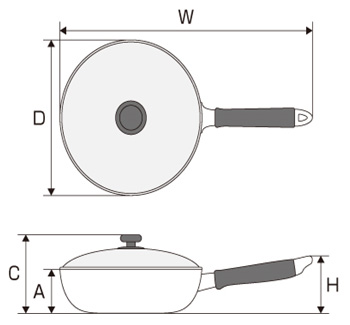 蓋付きフライパンの寸法図