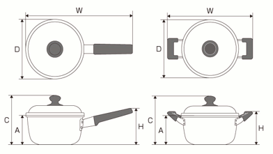 片手鍋・両手鍋寸法図